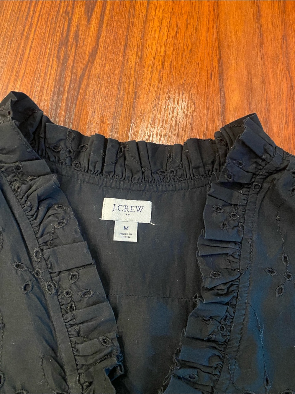 J. Crew Black Eyelet Ruffle Sleeveless Top Medium Cottagecore Feminine Blouse - Picture 4 of 7